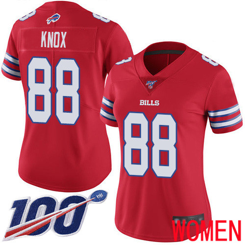 Women Buffalo Bills 88 Dawson Knox Limited Red Rush Vapor Untouchable 100th Season NFL Jersey